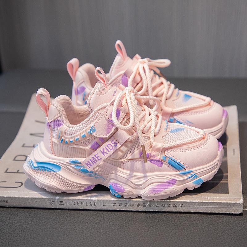 Girls' shoes, mesh breathable sports shoes, new spring and summer children's casual running shoes, school shoes for older children, dad shoes