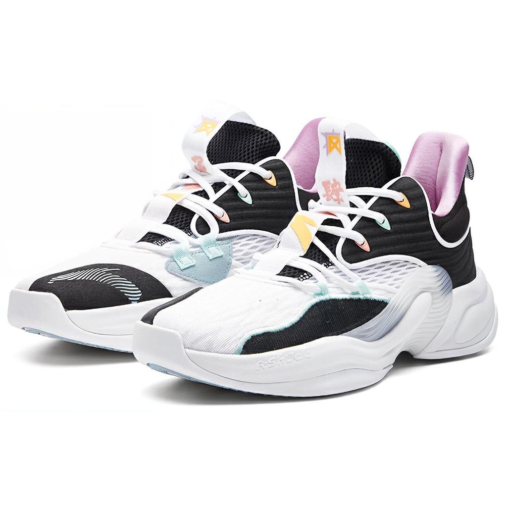 Anta Heat Wave 2 Fabric Synthetic Leather Shock Absorption Non-Slip Wear-Resistant Low-Top Basketball Shoes Men Sneaker Black White Green 112031105-2