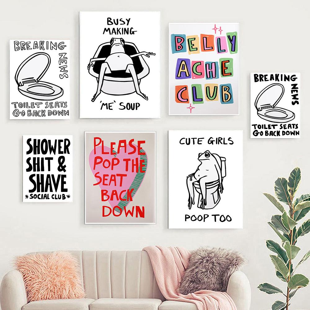 Bathroom Print Shower Bath Art Poster Illustration Retro Funny Quote Home Decor Cartoon Colourful Slogan Toilet Canvas Painting
