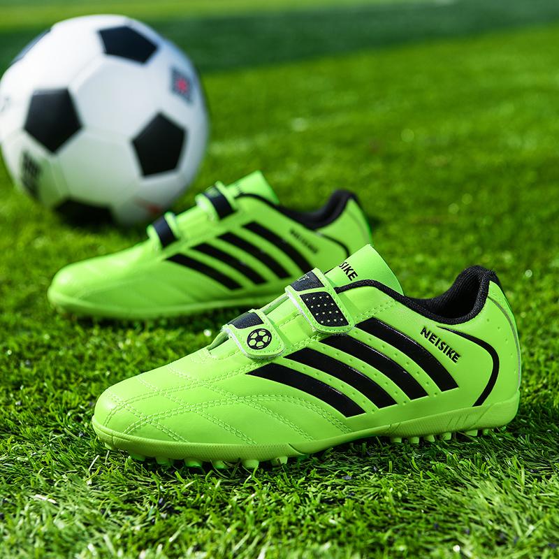 28-38 амортизирующие, нескользящие, износостойкие, на липучке, с короткими ногтями, уличные футбольные бутсы, тренировочная детская обувь