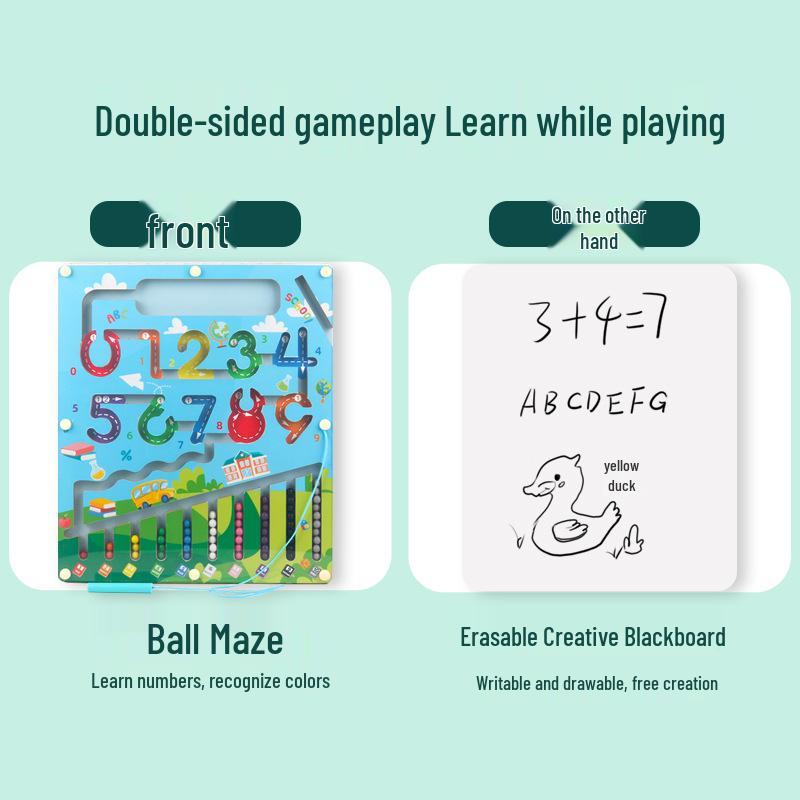 Развивающая магнитная игра-лабиринт с бусинами для детей - Деревянное распознавание чисел с управлением магнитной ручкой