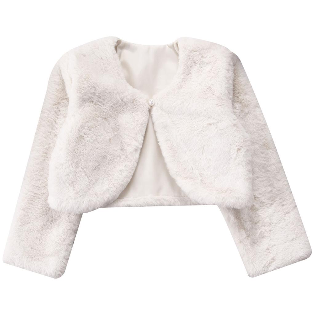 Детская куртка-болеро из искусственного меха для девочек, с длинными рукавами, открытая спереди, укороченная накидка, пальто, верхняя одежда