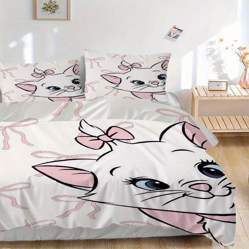 3pcs Aristocats Marie Printed Bedding Set, Soft and Comfortable Quilt Cover for Bedroom, Guest Room (1 Duvet Cover + 2 Pillowcases, Pillow Core N