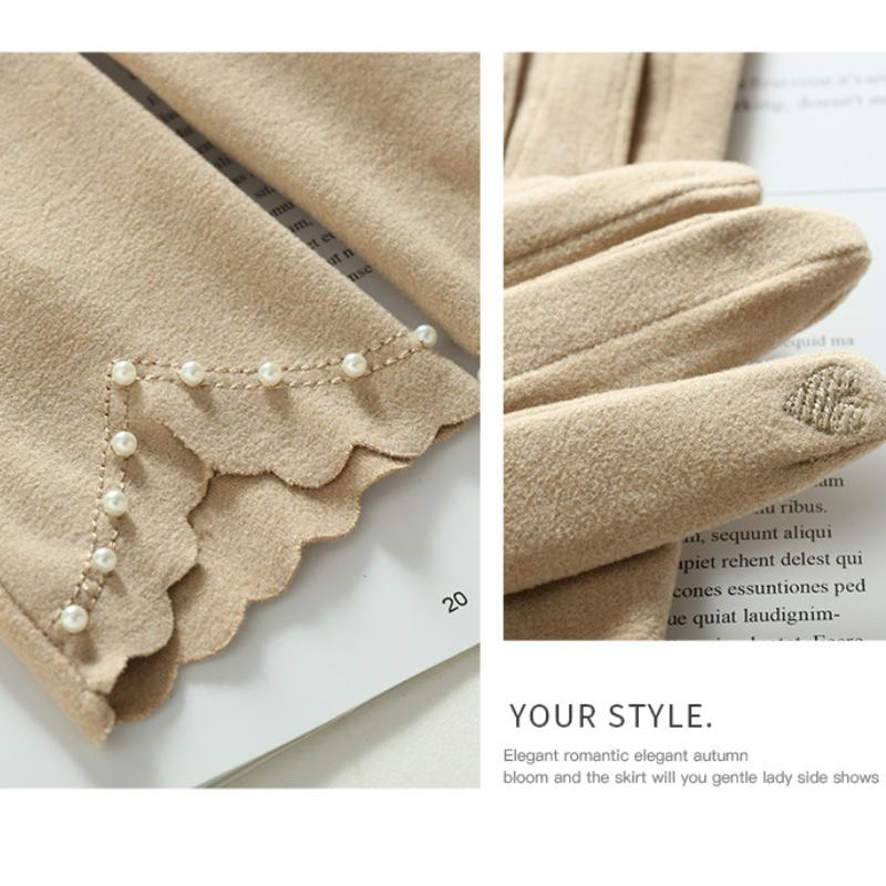 Women Autumn Winter Gloves Keep Warm Touch Screen Without Velvet Not Bloated Thin Pearl Elegant Cycling Drive Windproof Mittens Gloves