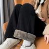 Зимние женские плюшевые шикарные однотонные облегающие длинные брюки с высокой талией, женские модные повседневные широкие флисовые термобрюки