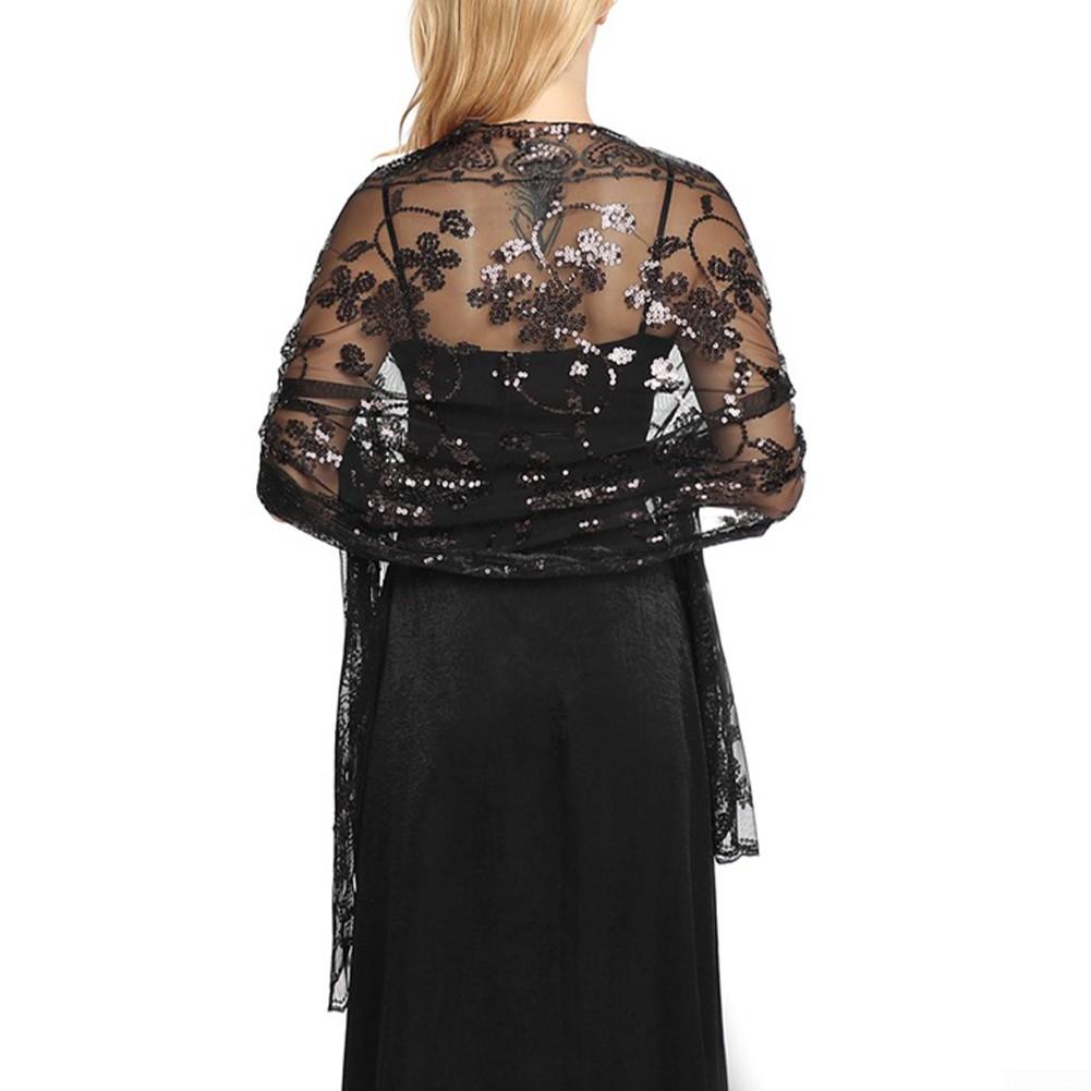 Шаль с запахом Блестящие пайетки Тюль Кружева Женская резинка