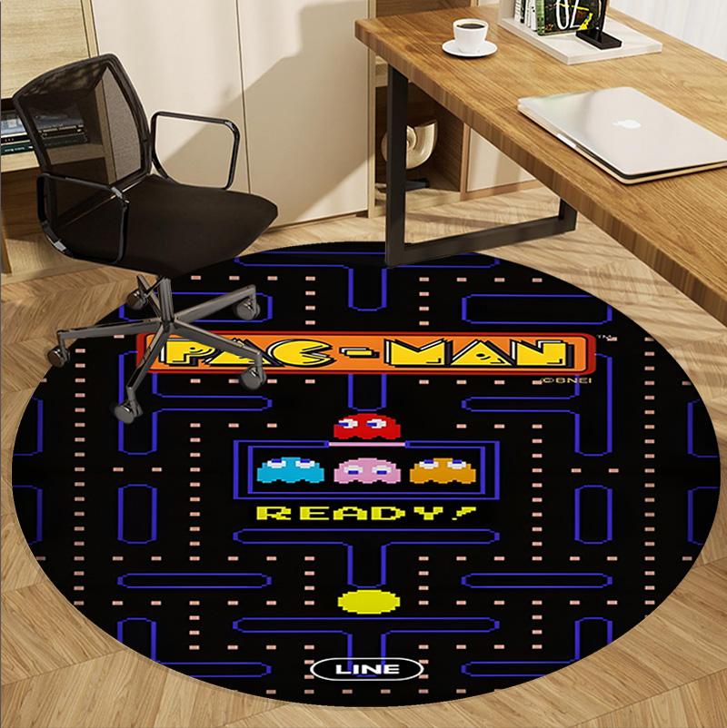 PAC Pattern Round Rug, Indoor/Outdoor Mat, for Picnic, Gameroom, Bedroom, Office, Living Room, Home Decor Carpet, Birthday Gift
