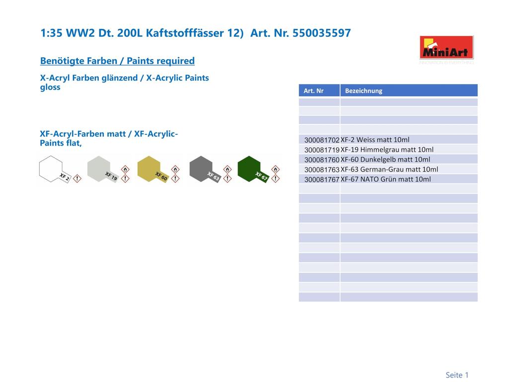 Miniart WWII German 200L Fuel Can Set Plastic Model Kit MA35597 1/35