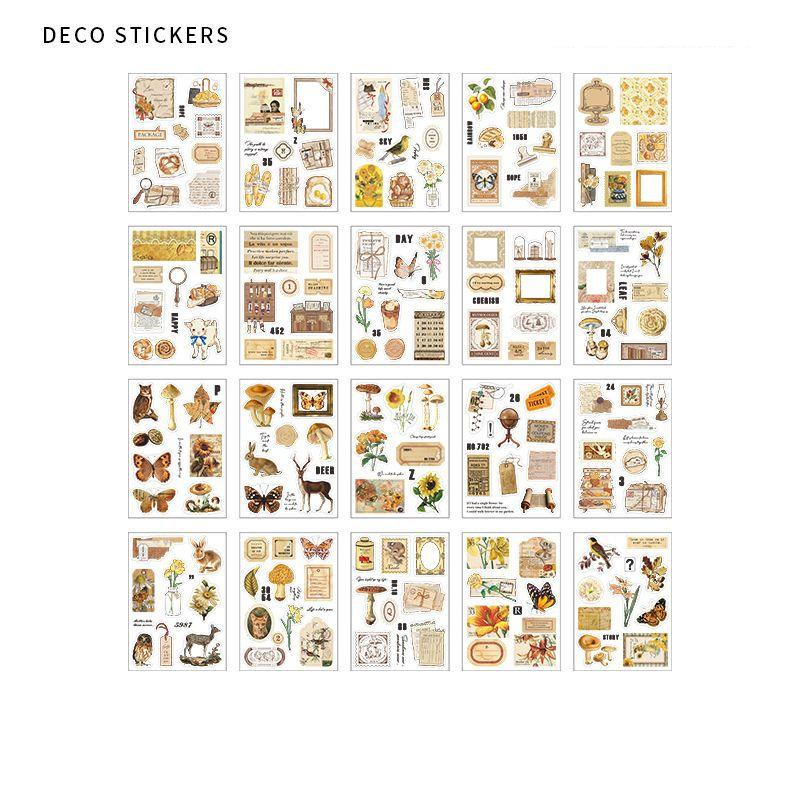 20 листов винтажной книги наклеек из ПЭТ-материала Diy Diary Butterfly INS Album Scrapbooking Retro Flower Material Paper Decorative Stickers