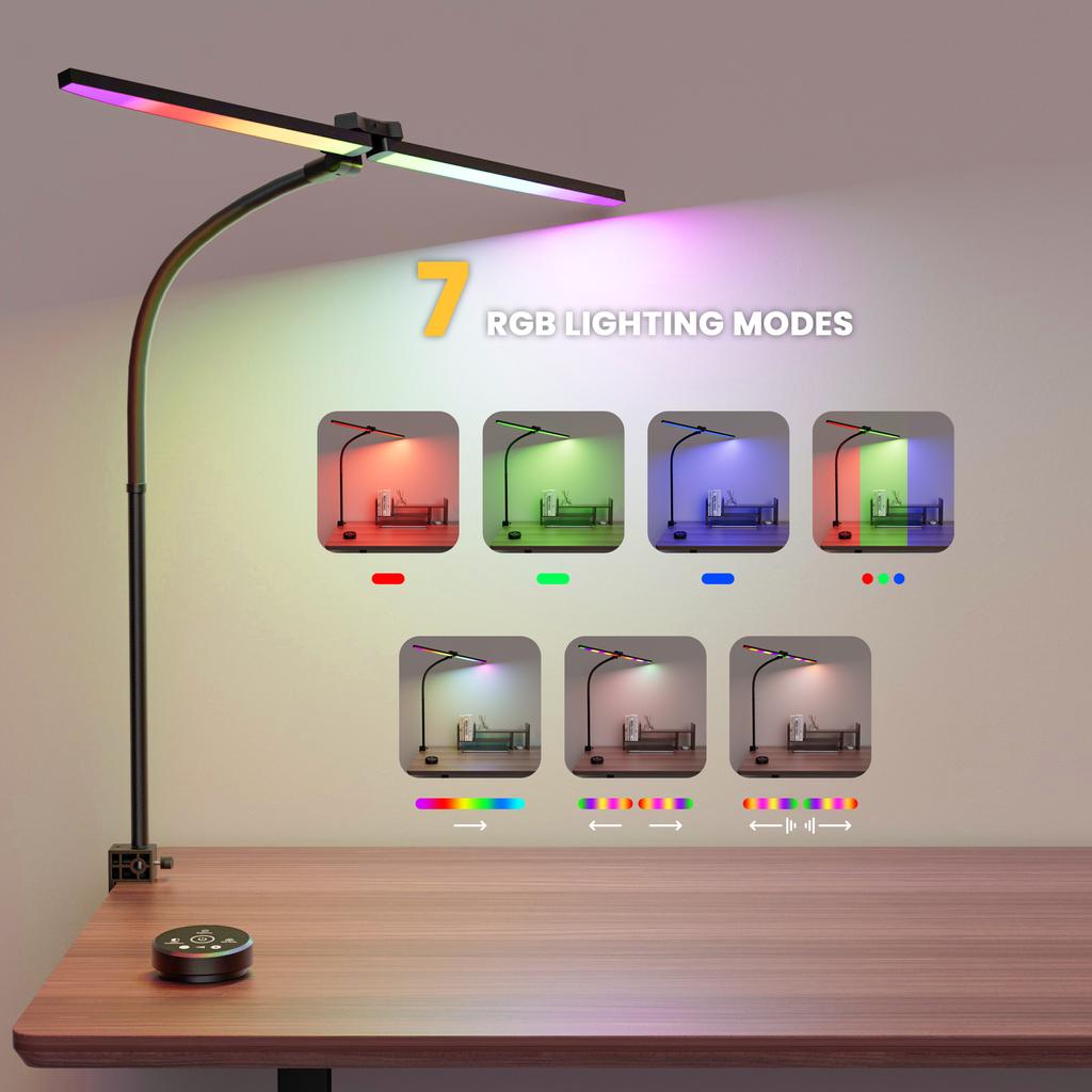 Double Head Swing Arm Desk Lamp RGBCW LED Office Light RGB Color Changing Light Music Sync Touch