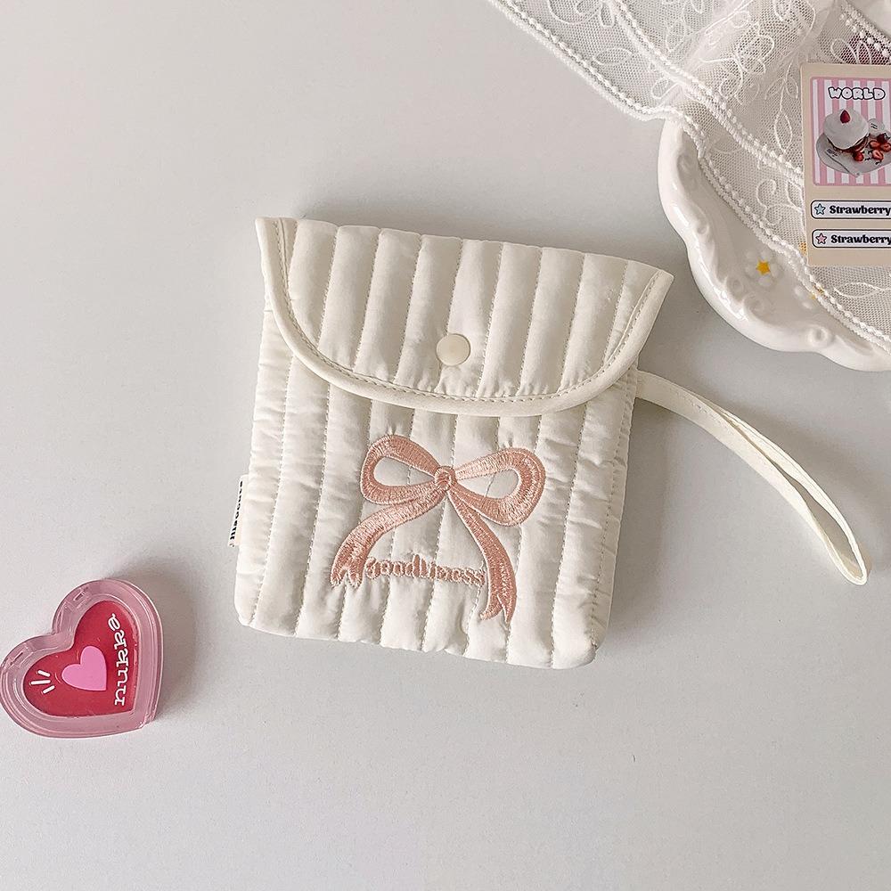 Menstruation Towel Storage Embroidery Cherry Cosmetic Bag Large Capacity Bow Makeup Bag  Women