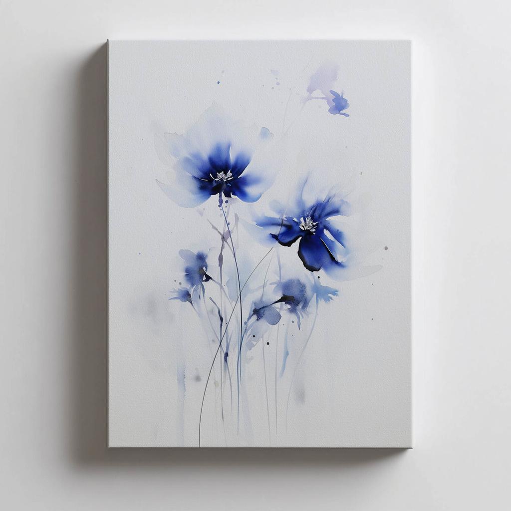 Delikatne Niebieskie Kwiaty Delikatne Niebieskie Kwiaty, 30X40 Cm, Rama Aluminiowa Czarna, Papier Matowy 230 Gsm