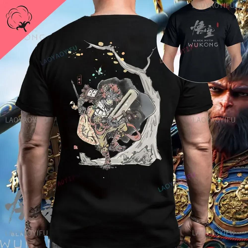 Черная футболка с принтом мифа Укуна из хлопка с рисунком группы Wukong Game, мужская рубашка с короткими рукавами, футболка Monkey King, топы