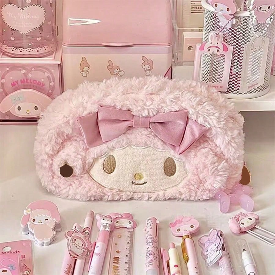 1pc KT cat plush pencil case, high-value cross cute bow cartoon stationery bag, cute large capacity student text