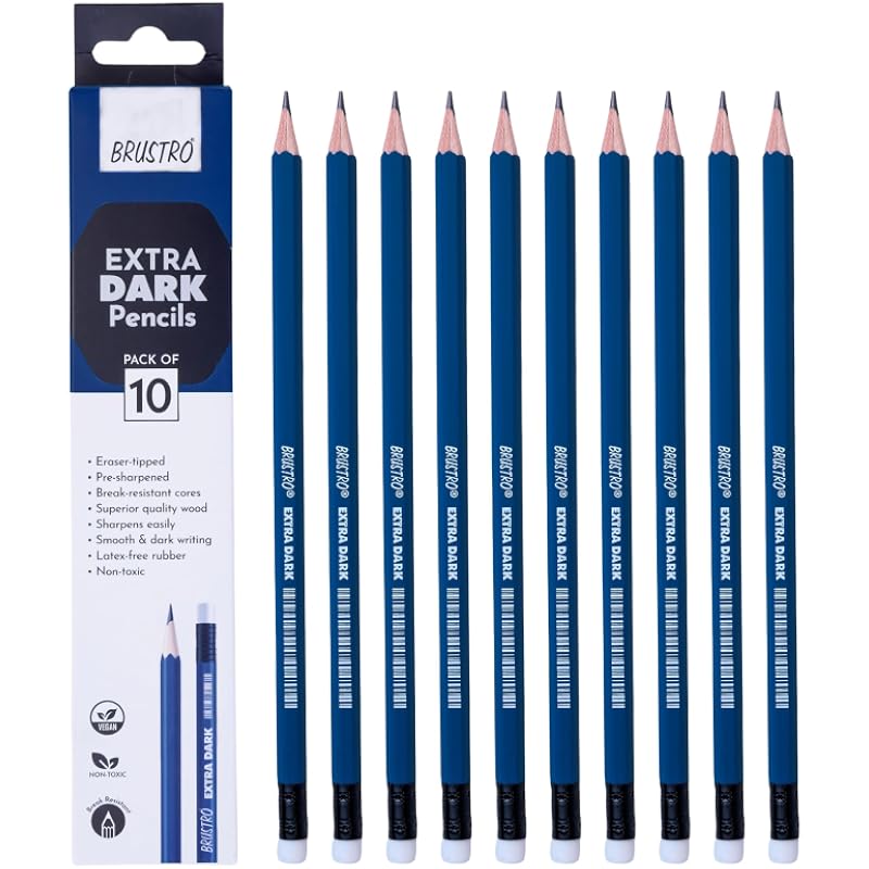 Brustro Extra Dark Pencils | Black, Pack Of 10 | Ideal For Drawing, Sketching, Mandala, Shading, Portrait For Artists, F
