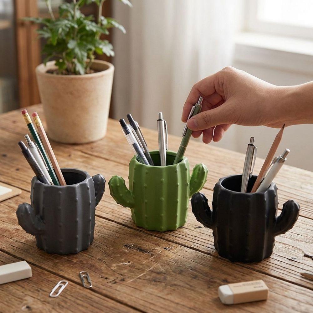 Green Plant Greenery Pencil Holder Ins Style Makeup Brush Organizer Office Desktop Storage