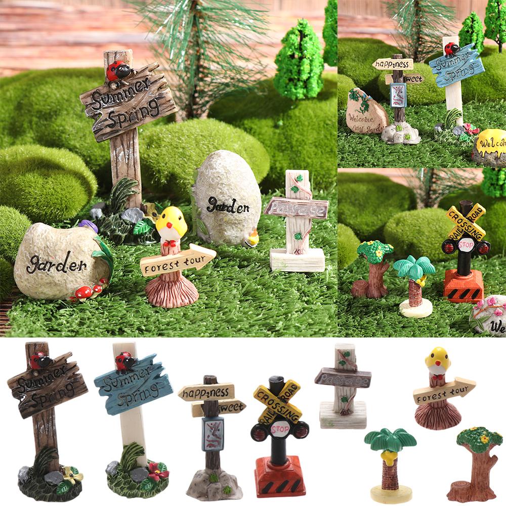 Succulents Bonsai Simulation Stone Signpost Welcome Stake Figurine Fairy Garden Mini Road Sign