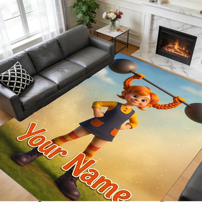 Crystal Velvet Rug Custom Name Text, Soft Non Slip Floor Mat Home DecorPippi Longstocking
