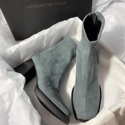 Модные женские ботильоны с квадратным носком, элегантные высокие каблуки, женские замшевые короткие ботильоны с молнией сзади, зимняя женская обувь Mordern 2024