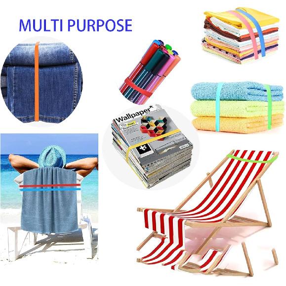 12pcs Towel Bands Silicone Rubber Towel Bands 12x0.4 inches for Beach Chair Stretchable Chair Bands Beach Towel Clips for Beach Pool & Cruise Chairs