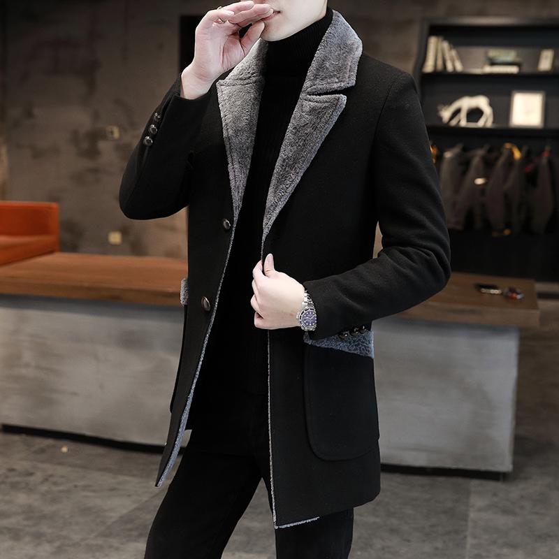 Autumn Winter Fashion Men's Outwear Single Breasted Thick Turn Down Collar Woolen Jacket Super Soft Male Trench Coats