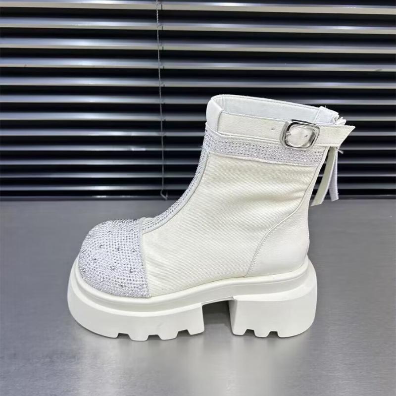 Fashion Outdoors Women's Ankle Boots Side Zipper 2024 High Quality Rhinestone Decoration Square Heel Fashion Boots Zapatos Para Mujeres