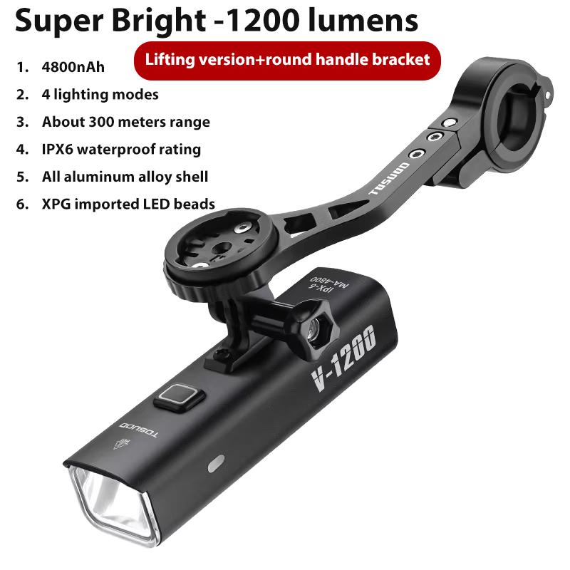 TOSUOD Bicycle Light 1000/1200/1500 Lumen Bike Headlight Power Bank Flashlight Handlebar USB Charging MTB Road Highlight 7