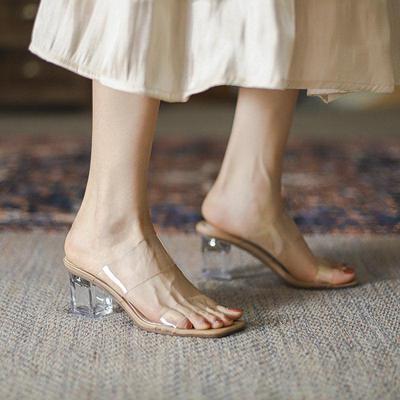 Модные прозрачные каблуки Женские тапочки и сандалии Лето 2025 Trendyol Массивная обувь Женская Повседневная Обувь Слипоны Элегантная Вечерняя Обувь