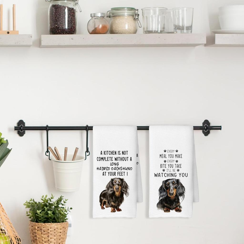 Long-Haired Dachshund Kitchen Towels Set of 2, Dog Gifts for Women, Dachshund Gifts, Dog Lover Mom Gift Tea Towels Kitchen Hand Towels 16x24 Inch for