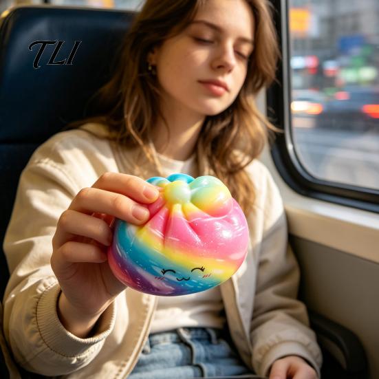Relaxing Toys for Office Desk Colorful Bun Squeeze Toy, Soft Sensory Fidget Cute Hand Therapy Exercise Tools Stress Relief Toy Adults Kids Anxiety