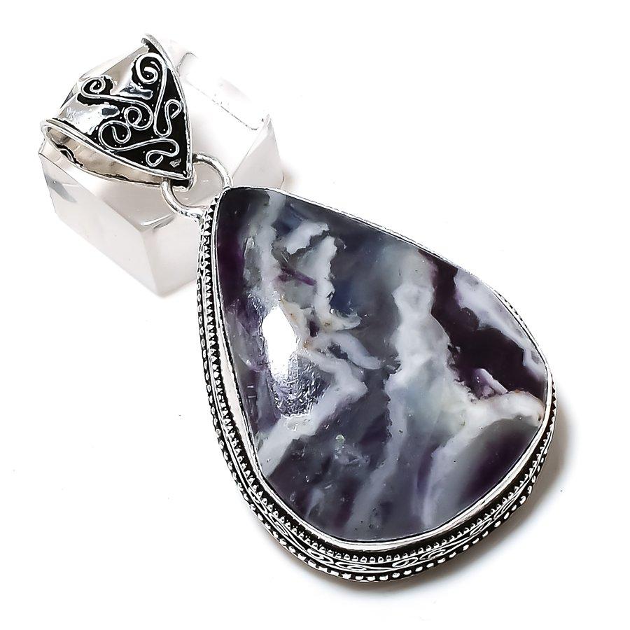 Chevron Amethyst Gemstone Handmade 925 Sterling Silver Pendant 2.21" O2T69