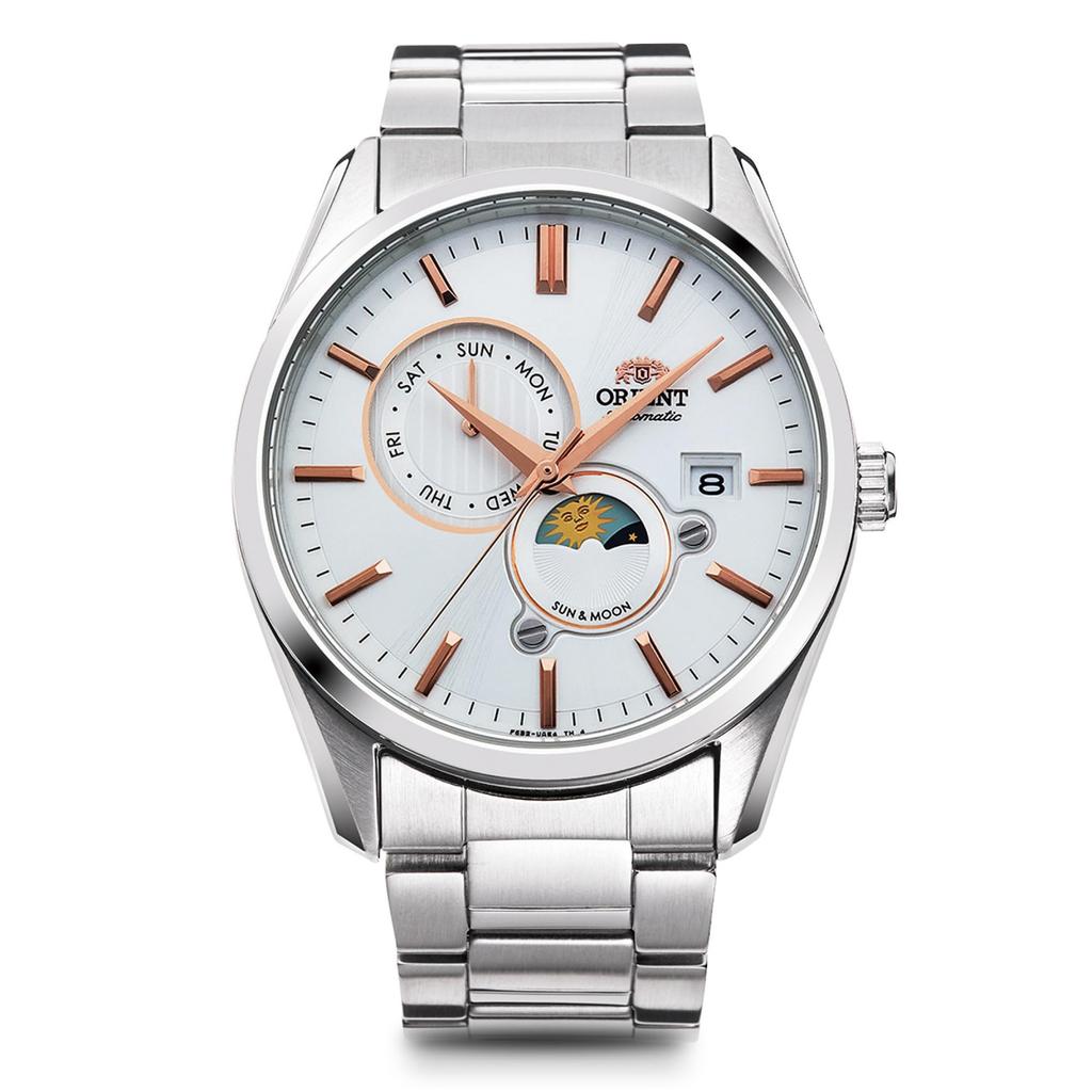 Orient SUN MOON Automatic Contemporary with Japanese Warranty & Watch, Style, Men's, White, Silver, RN-AK0301S, Manufacturer's