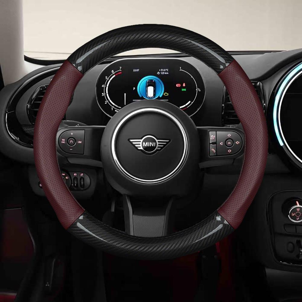 Car Steering Wheel Cover for BMW MINI Cooper F54 F55 F56 F57 F60 JCW ONE R53 R54 R55 R56 R60 Countryman Carbon fiber Leather