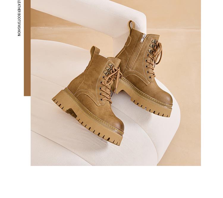 2025 Women's Retro Western Cowboy Martin Boots: Thick-Soled, Height-Increasing Low-Top for Spring & Autumn