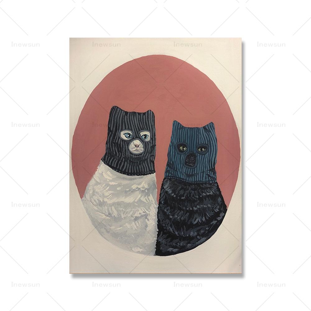 Cat with Plants Canvas Prints Painting Posters Abstract Cat Modern Nordic Wall Pictures Art for Kids Room Bedroom Home Decor