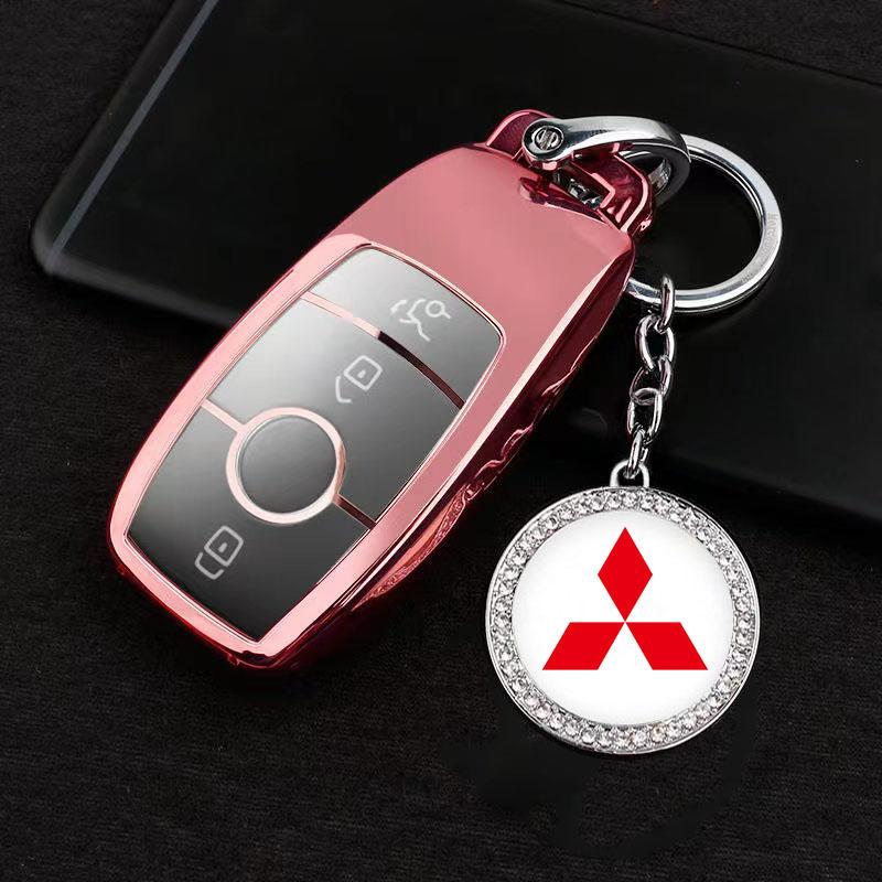 For Mitsubishi Ralliart Lancer Ex Mirage V33 Delica Pajero Galant Eclipse Diamond Keychain Key Rings Pendant Car Logo Key Holder