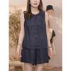 Women's Summer Linen Slimming Two-Piece Set: Sleeveless Sport Shirt & Shorts