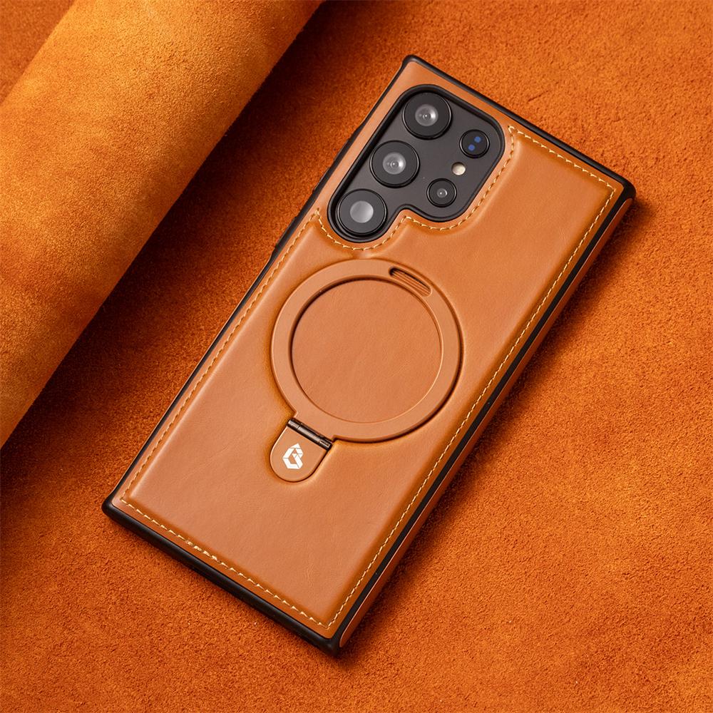 Деловой Ретро Кожаный Держатель Магнитный Чехол Для Samsung Galaxy S25 S24 Ultra S23 S22 Plus A15 Беспроводная Зарядка Противоударный Чехол