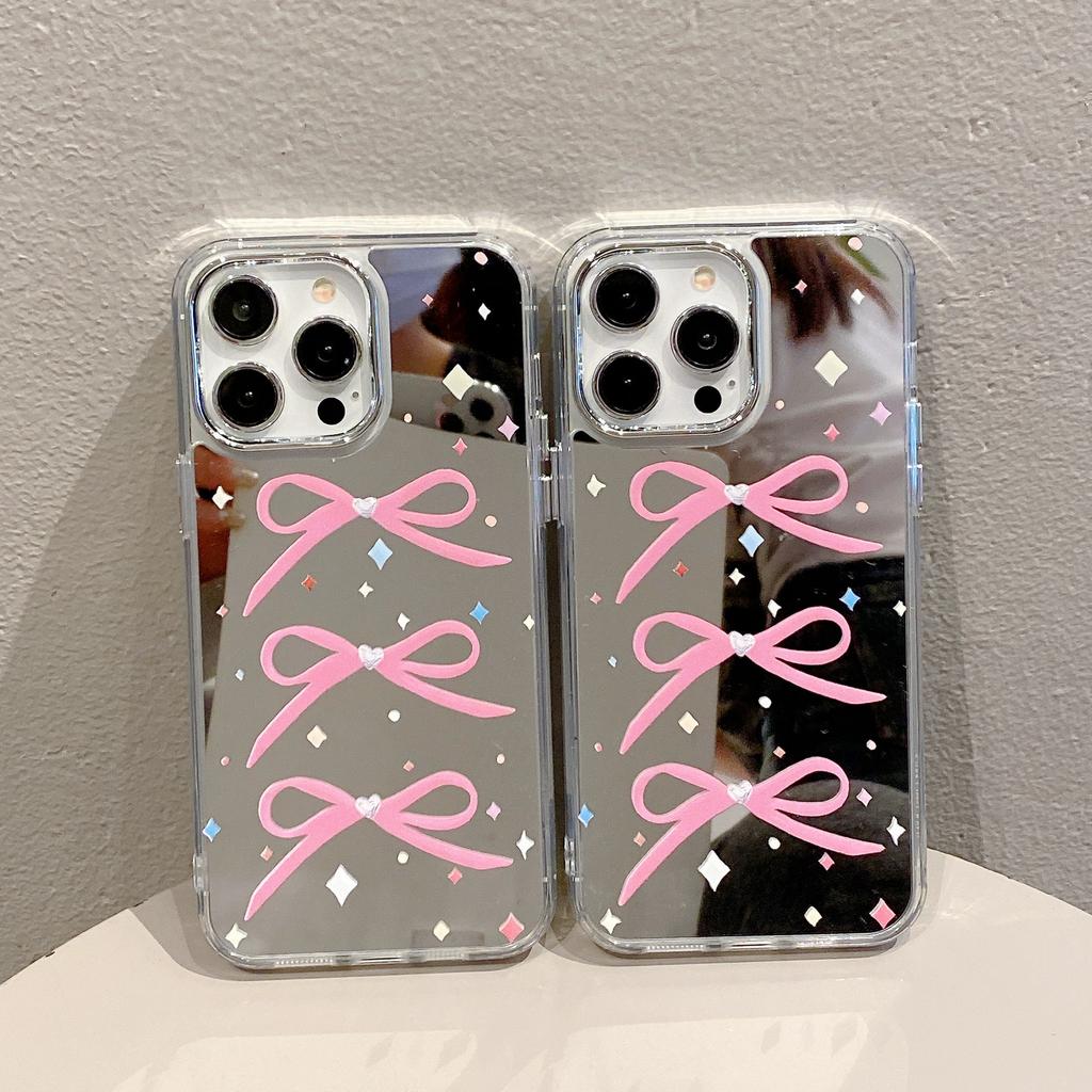 Acrylic Mirror Suitable for Apple 15pro Spring and Summer 11 Bow 13 Girl 16 Hard Iphone 12p Mobile Phone Case