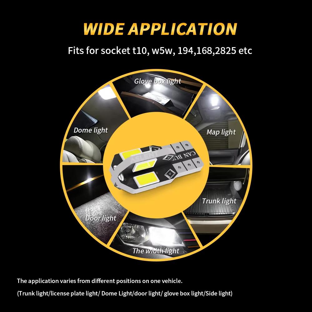 Светодиодная лампа для автомобиля T10 W5W LED Canbus без ошибок Сверхъяркий свет для салона автомобиля SMD Автолампа Белый Янтарный Красный Лампа для чтения Купольная лампа