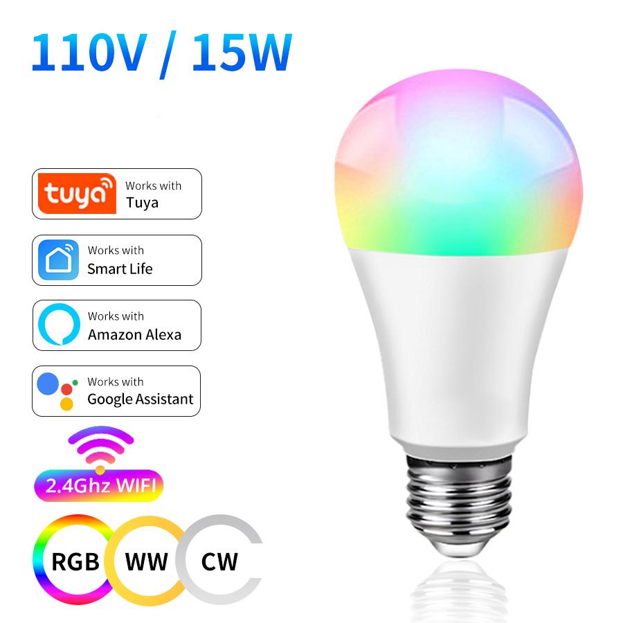 Tuya WiFi Smart Bulb Alexa LED Lamp 110 В 220 В 10 Вт 15 Вт 20 Вт E27 RGB Smart Light Bulbs Smart Life APP работает с Google Assisatnt