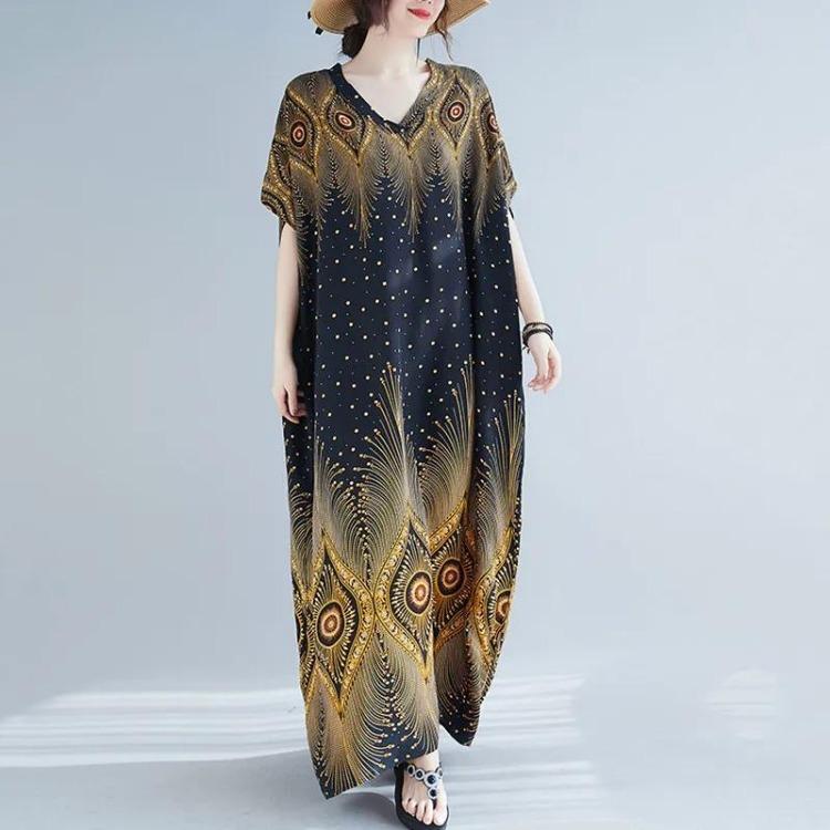 Vintage Floral Satin Maxi Long Dress for Women Plus Size Casual Loose Summer Dresses New In