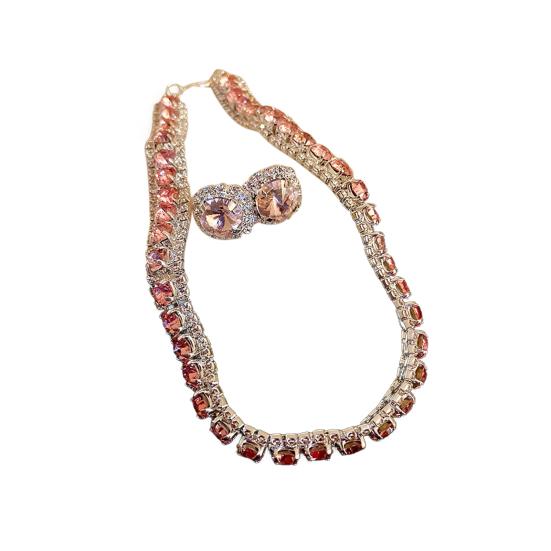 1 комплект ожерелье серьги комплект винтажный кубический цирконий регулируемая длина контрастный цвет невесты ювелирные изделия выпускной вечер свадьба серьги гвоздики