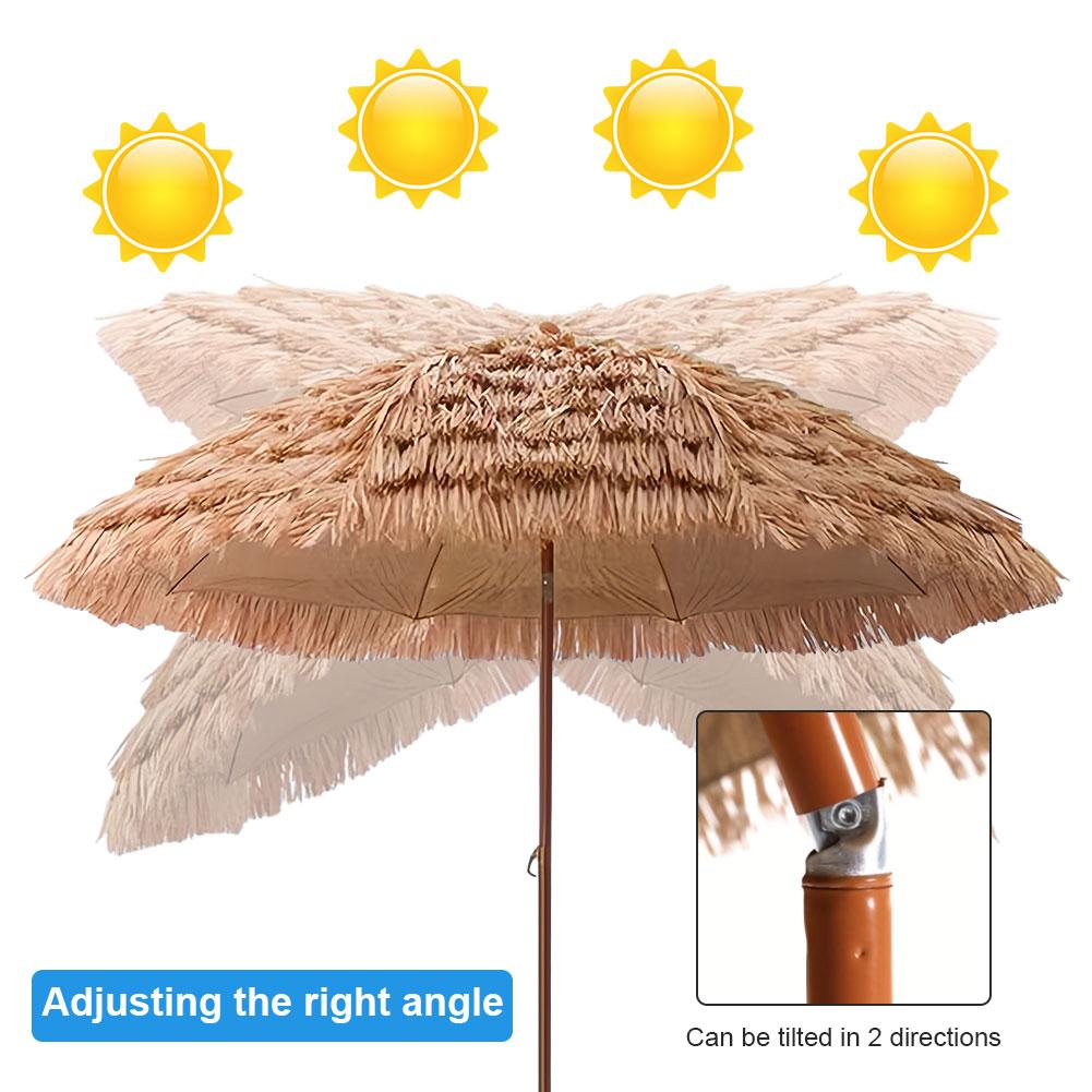6.23ft/1.9m Height Beach Umbrella Height Adjustable Outdoor Patio Umbrella 8 Ribs Thatched Tiki Umbrella for Garden Patio