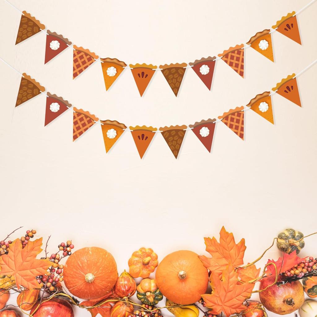 Pumpkin Pie Banner Thanksgiving Decorations, Pie Slices Bunting, Thanksgiving Banner, Fall Party Decor Harvest Home Mantel Decorations Party Supplies