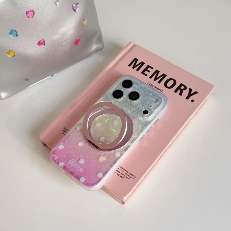 Gradient Dot Magnetic Phone Stand Case IPhone 17 16 Pro Max 15 Soft Silicone Anti-Drop Cover With 360 Rotating