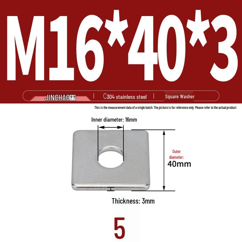 304 Stainless Steel Thickened Square Flat Washer for Curtain Wall (M4-M16)