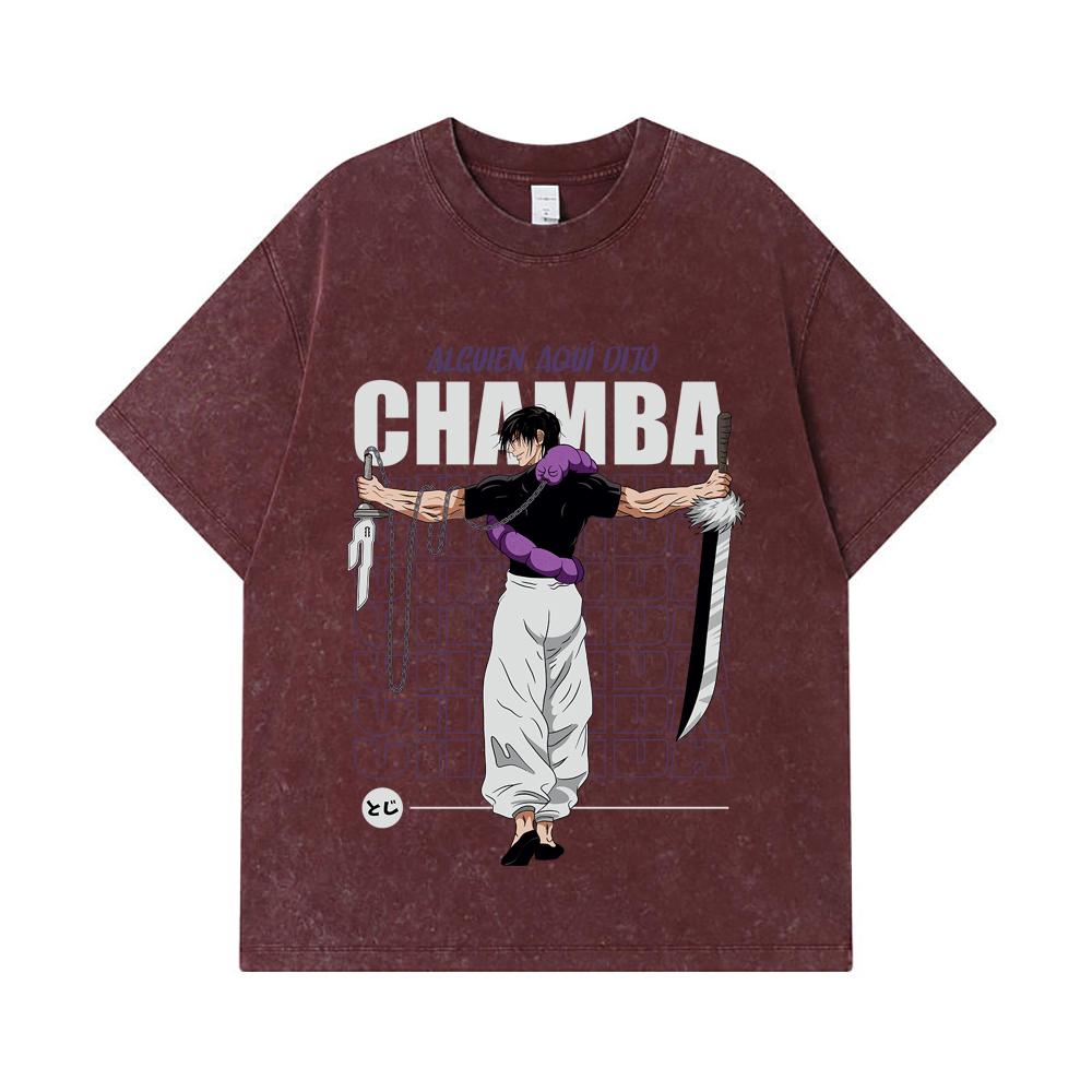 275 GSM Washed T-shirts 100% Cotton Jujutsu Kaisen V48 Toji Print Unisex Heavy Cotton T Shirt