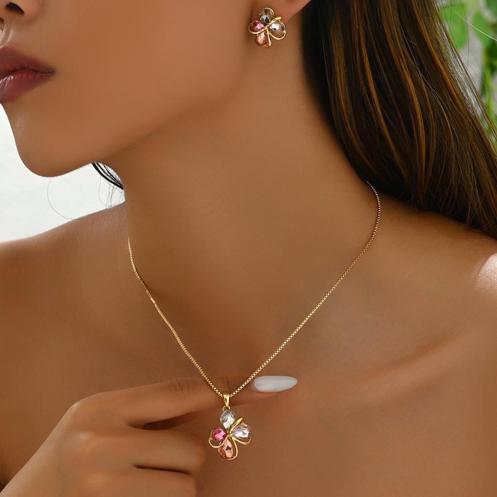 Простой женский комплект ювелирных изделий, персонализированные серьги с инкрустацией из драгоценных камней, ожерелье, универсальная промасленная цепочка для ключей