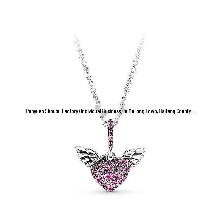 Серебряное ожерелье-сердце S925 с подвеской с розовым бриллиантом - Роскошная женская ключичная цепочка